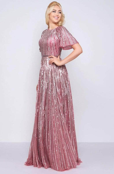 A-line Floor Length Natural Waistline Short Sleeves Sleeves Sequined Jeweled Neck Prom Dress with a Brush/Sweep Train
