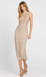 Sheath Sleeveless Natural Waistline Tea Length Scoop Neck Wrap Fitted Sequined Slit Beaded Sheath Dress/Evening Dress