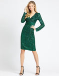 V-neck Back Zipper Pleated Sequined Sheath Empire Waistline Long Sleeves Above the Knee Sheath Dress/Evening Dress