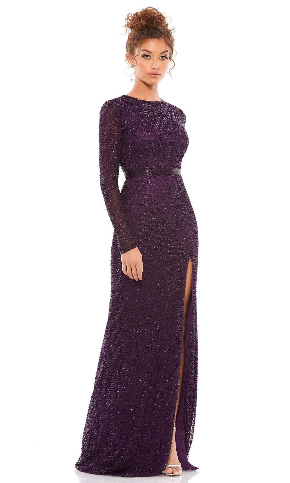 Mac Duggal Evening - 5056D Long Sleeve Beaded High Slit Gown
