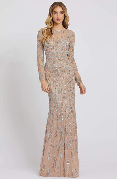 V-neck Floor Length Fitted Sequined Back Zipper Jeweled Long Sleeves Fall Sheath Jeweled Neck Plunging Neck Natural Waistline Sheath Dress/Evening Dress with a Brush/Sweep Train