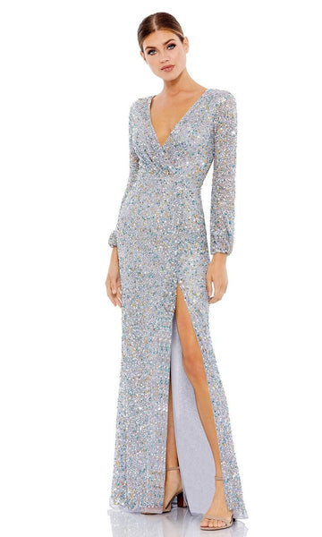 V-neck Plunging Neck Floor Length Long Sleeves Natural Waistline Back Zipper Sequined Slit Sheath Sheath Dress/Evening Dress