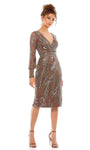 V-neck Long Sleeves Sheath Above the Knee Slit Back Zipper Beaded Natural Waistline Sheath Dress