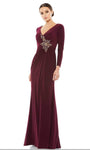 V-neck Natural Waistline Sheath Long Sleeves Back Zipper Beaded Draped Sheath Dress/Evening Dress/Mother-of-the-Bride Dress