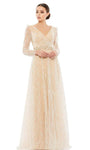 A-line V-neck Floor Length Long Sleeves Natural Waistline Beaded Back Zipper Dress