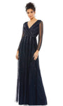 Sophisticated A-line V-neck Long Sleeves Sequined Back Zipper Plunging Neck Natural Waistline Floor Length Evening Dress