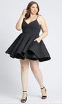 Plus Size A-line V-neck Fit-and-Flare Sleeveless Spaghetti Strap Plunging Neck Open-Back Hidden Back Zipper Fitted Pocketed Natural Waistline Cocktail Above the Knee Party Dress