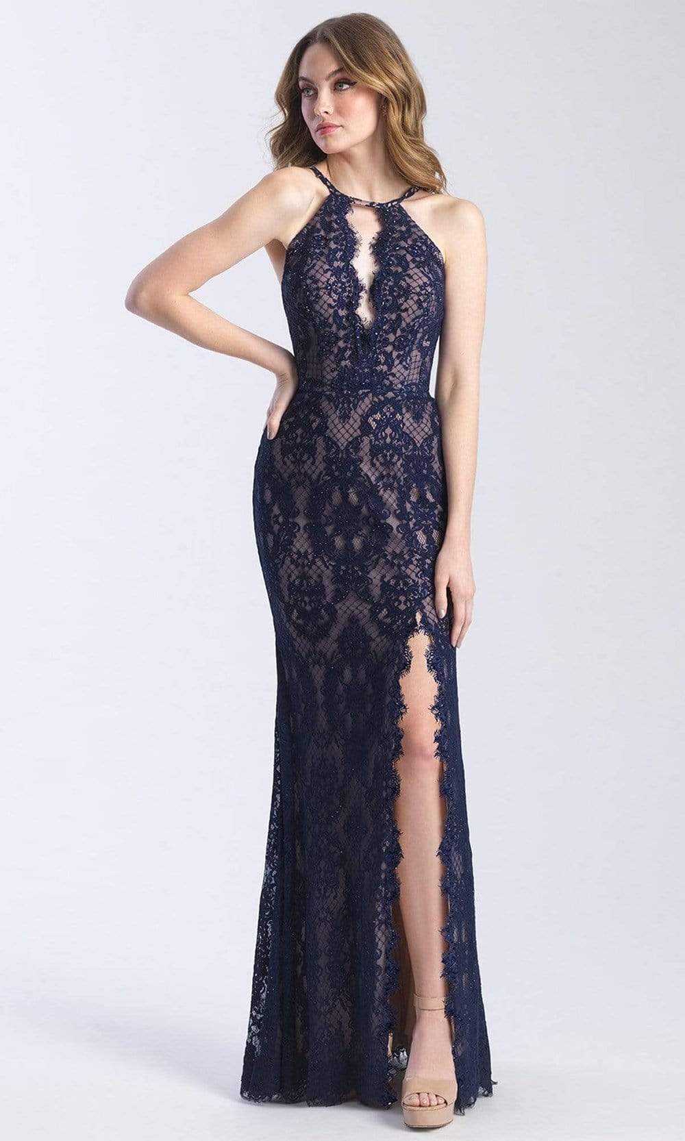 Madison James - 20-340 Stretch Lace Halter Sheath Dress
