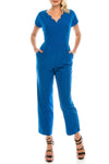 Sophisticated V-neck Ankle Length Natural Waistline Hidden Back Zipper Pocketed Cap Sleeves Jumpsuit