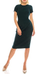 Jeweled Neck Above the Knee Short Sleeves Sleeves Slit Back Zipper Natural Waistline Sheath Sheath Dress