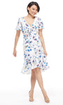 G4059m Flutter Sleeve Floral Print Wrap Skirt Dress