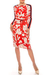 Above the Knee Natural Waistline Floral Print Sheath Long Sleeves Jeweled Back Zipper Fitted Jeweled Neck Sheath Dress