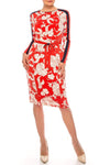 Sheath Long Sleeves Above the Knee Jeweled Neck Floral Print Natural Waistline Back Zipper Jeweled Fitted Sheath Dress