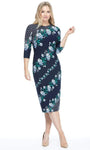 Jeweled Neck Above the Knee Sheath Jersey Floral Print Back Zipper Natural Waistline Sheath Dress