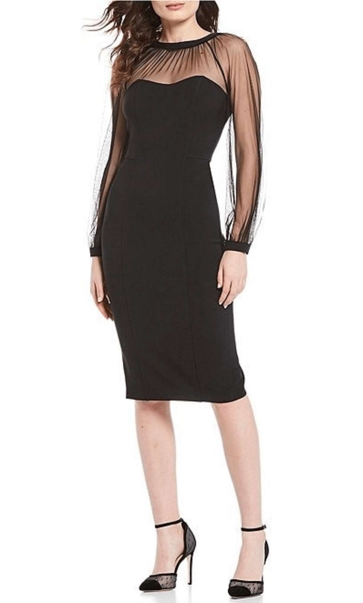 Sophisticated Above the Knee Natural Waistline Sheath Fitted Illusion Mesh Open-Back Hidden Back Zipper Sheath Dress