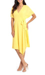 A-line V-neck Short Sleeves Sleeves Natural Tie Waist Waistline Above the Knee Pleated Faux Wrap Dress