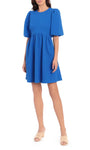 A-line Back Zipper Pleated Jeweled Neck Flutter Puff Sleeves Sleeves Short Natural Waistline Dress