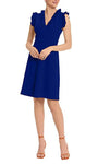 Sophisticated V-neck Short Natural Waistline Sheath Sleeveless Back Zipper Sheath Dress With Ruffles