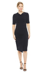 V-neck Elbow Length Sleeves Above the Knee Sheath Natural Waistline Draped Back Zipper Wrap Ruched Sheath Dress