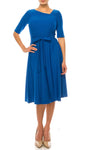 A-line Natural Waistline Asymmetric Back Zipper Belted Above the Knee Elbow Length Sleeves Dress With a Sash