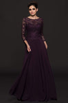 Sophisticated A-line Bateau Neck Sweetheart Floor Length Illusion Back Zipper Embroidered Sheer Pleated 3/4 Sleeves Lace Natural Waistline Evening Dress/Mother-of-the-Bride Dress