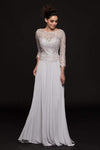 Sophisticated A-line Lace Natural Waistline 3/4 Sleeves Illusion Pleated Embroidered Back Zipper Sheer Floor Length Bateau Neck Sweetheart Evening Dress/Mother-of-the-Bride Dress