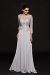 Sophisticated A-line Lace Bateau Neck Sweetheart Natural Waistline 3/4 Sleeves Floor Length Sheer Illusion Pleated Embroidered Back Zipper Evening Dress/Mother-of-the-Bride Dress