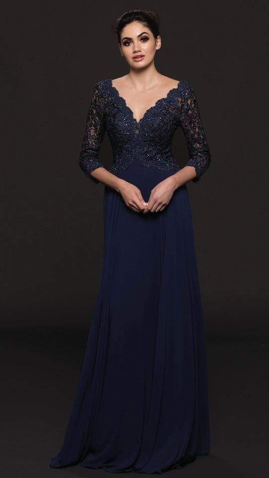 Marsoni by Colors - M225 Quarter Sleeve Scalloped Lace Gown
