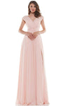 Sophisticated A-line V-neck Chiffon Back Zipper V Back Gathered Ruched Pleated Off the Shoulder Floor Length Natural Waistline Mother-of-the-Bride Dress