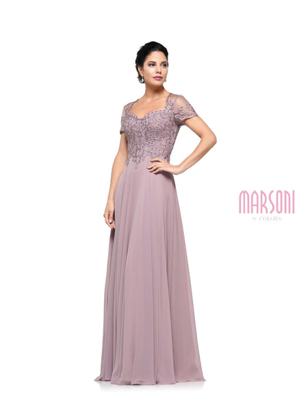 A-line Short Sleeves Sleeves Natural Waistline Sheer Back Zipper Beaded Illusion Queen Anne Neck Floor Length Dress with a Brush/Sweep Train With a Ribbon