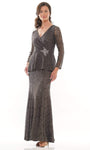 V-neck Natural Waistline Floor Length Mermaid Lace Long Sleeves Back Zipper Beaded Evening Dress