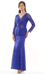 V-neck Long Sleeves Back Zipper Beaded Mermaid Lace Natural Waistline Floor Length Evening Dress