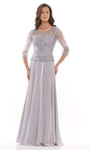 A-line Elbow Length Sleeves Natural Waistline Floor Length Chiffon Scoop Neck Beaded Back Zipper Evening Dress/Party Dress