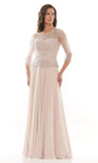 A-line Chiffon Beaded Back Zipper Scoop Neck Elbow Length Sleeves Floor Length Natural Waistline Evening Dress/Party Dress