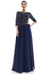 A-line Chiffon Bateau Neck Floor Length Back Zipper Fitted Beaded Natural Waistline 3/4 Sleeves Evening Dress/Party Dress