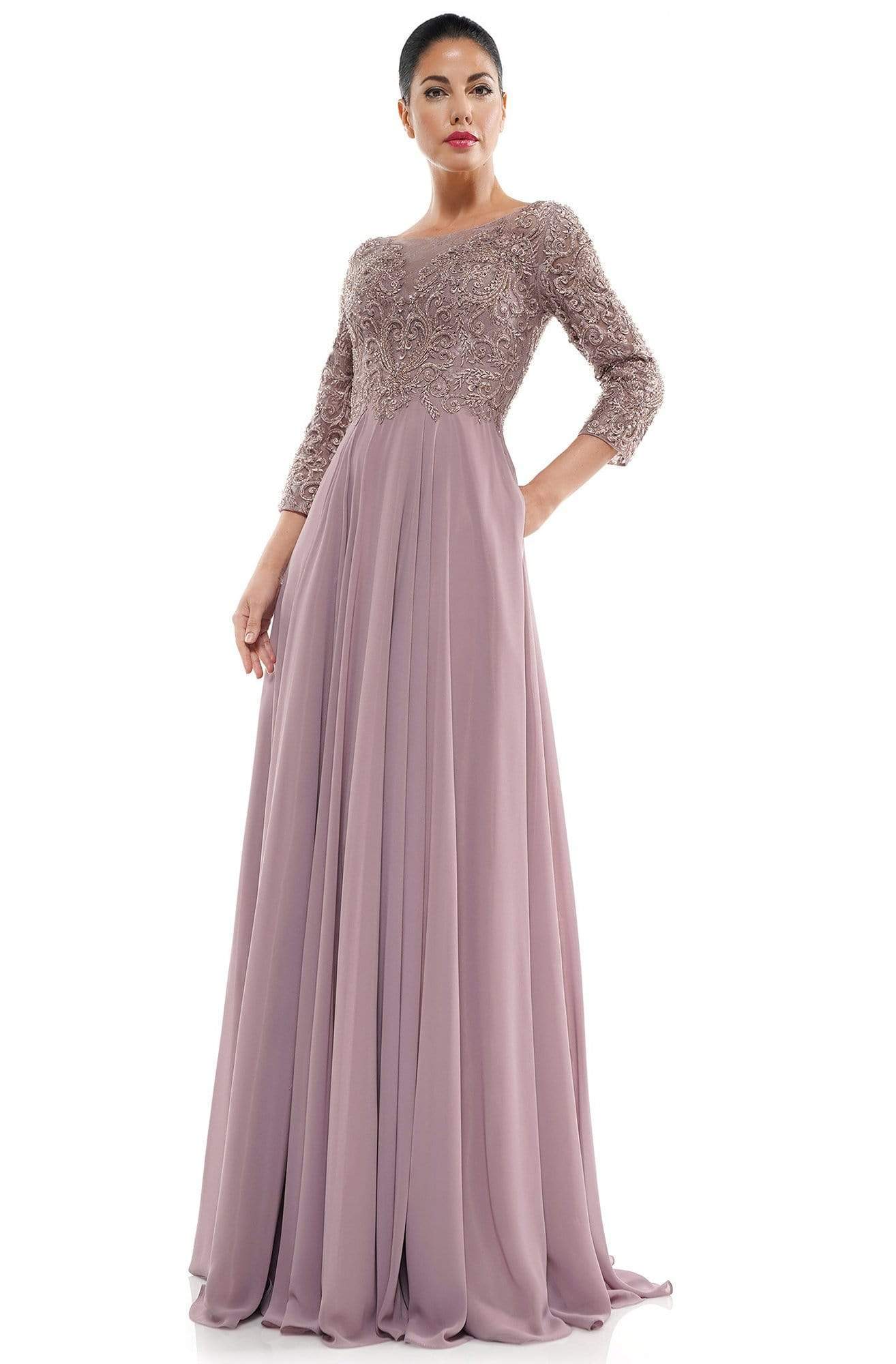 Marsoni by Colors - MV1052 Embroidered Bateau Chiffon A-line Gown
