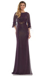 Modest Floor Length Natural Waistline Sheath Chiffon Jeweled Neck Beaded Back Zipper Fitted Glittering Crystal Sheath Dress with a Brush/Sweep Train With a Bow(s)