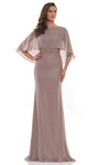 Modest Natural Waistline Chiffon Sheath Floor Length Back Zipper Glittering Beaded Crystal Fitted Jeweled Neck Sheath Dress with a Brush/Sweep Train With a Bow(s)