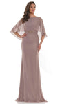 Modest Jeweled Neck Natural Waistline Floor Length Chiffon Sheath Fitted Back Zipper Crystal Beaded Glittering Sheath Dress with a Brush/Sweep Train With a Bow(s)