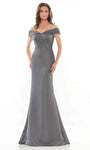 Natural Waistline Off the Shoulder Mermaid Satin Fitted Draped Back Zipper Dress with a Brush/Sweep Train