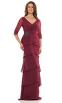 V-neck Sheath Chiffon Beaded Back Zipper Empire Waistline Flutter Sleeves Sheath Dress/Evening Dress With Ruffles