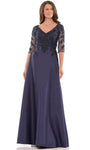 A-line V-neck Floor Length Illusion Back Zipper Sheer Applique Beaded Natural Waistline Dress