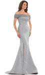 Natural Waistline Off the Shoulder Mermaid Applique Slit Beaded Evening Dress with a Brush/Sweep Train