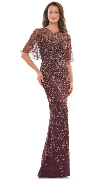 Sheath Floral Print Mesh Fitted Illusion Sequined Beaded Bell Elbow Length Sleeves Floor Length Jeweled Neck Sweetheart Natural Waistline Sheath Dress with a Brush/Sweep Train