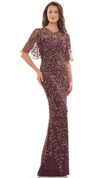 Bell Elbow Length Sleeves Floor Length Beaded Illusion Sequined Fitted Mesh Jeweled Neck Sweetheart Natural Waistline Sheath Floral Print Sheath Dress with a Brush/Sweep Train