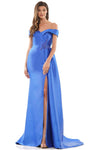 Sophisticated A-line Off the Shoulder Natural Waistline Sweetheart Floor Length Fit-and-Flare Slit Fitted Beaded Back Zipper Dress with a Brush/Sweep Train