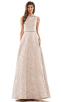 A-line Bateau Neck Jacquard Crystal Back Zipper Beaded General Print Floor Length Sleeveless Natural Waistline Dress