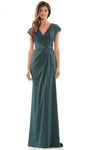 Sophisticated V-neck Faille Cap Sleeves Sheath Wrap Back Zipper Natural Waistline Sheath Dress/Mother-of-the-Bride Dress