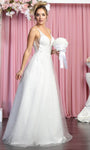 A-line V-neck Natural Waistline Cutout Embroidered V Back Sheer Floor Length Sleeveless Spaghetti Strap Plunging Neck Wedding Dress with a Brush/Sweep Train