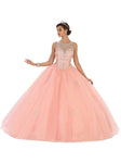 Sleeveless Floor Length Cutout Tiered Lace-Up Fitted Crystal Pleated Jeweled Illusion Natural Waistline Jeweled Neck Sweetheart Quinceanera Dress